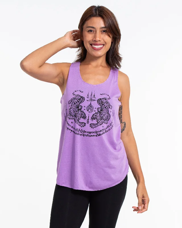 Womens Tiger Tattoo Tank Top in Violet lime green tank