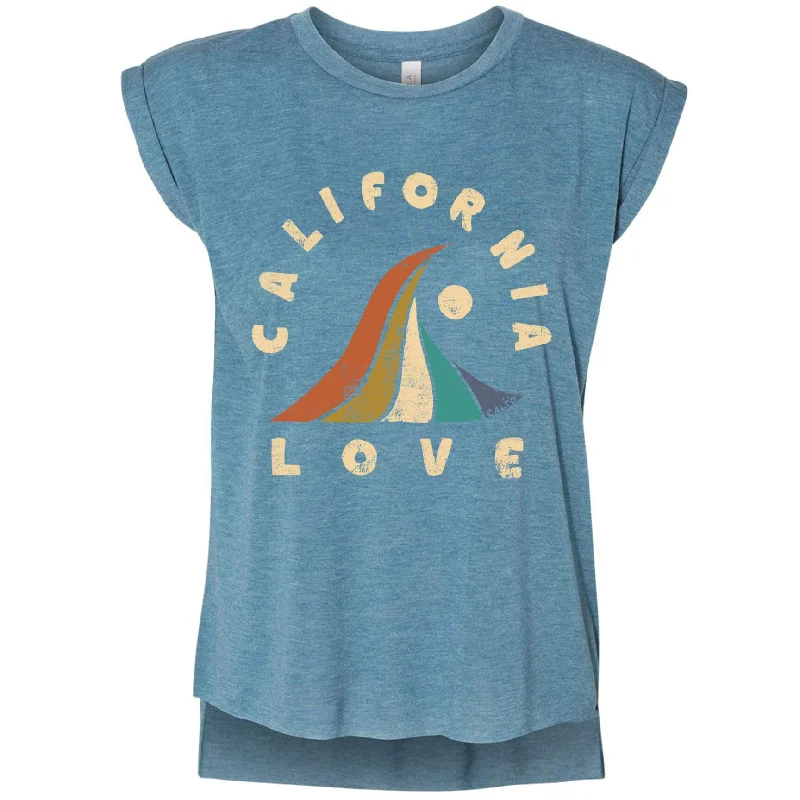 Wave California Love Rolled Sleeve Tank white tank top