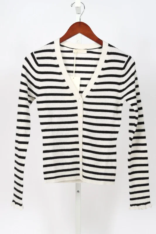Aeris Cardigan - Noir Stripe Solid Print Embellished