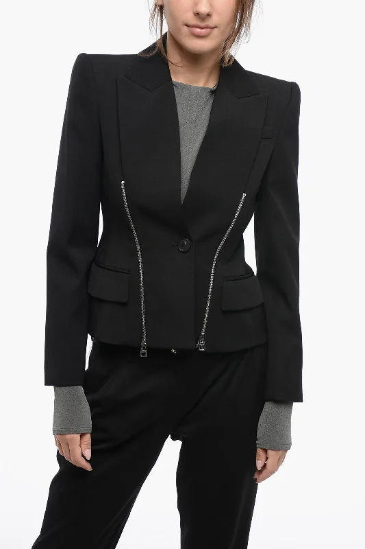 Alexander Mcqueen Wool Slim Fit Blazer With Zip Details 38 Italian Size Women's Custom Jacket