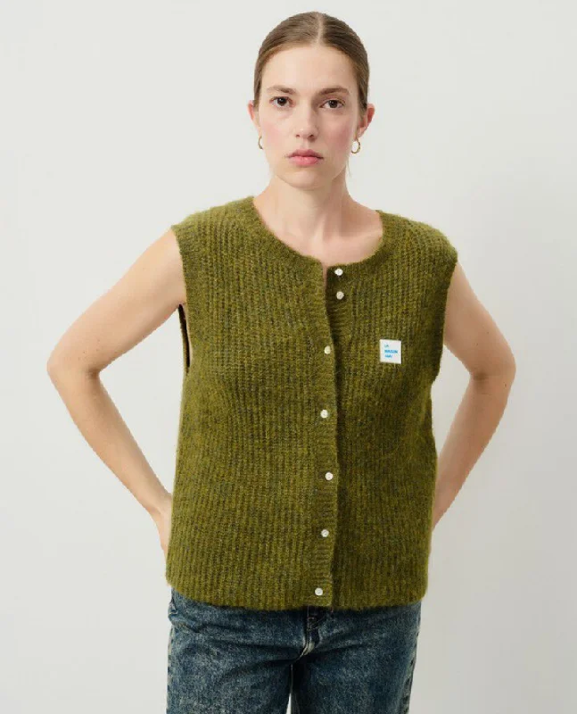 American Vintage East Kiwi Sleeveless Cardigan Gilet Layered Multi-layer Single Layer