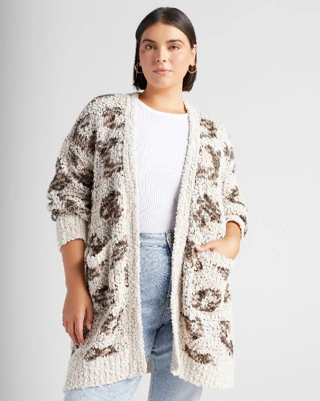 Plus Size Animal Open Front Cardigan Fitted Slim Tailored