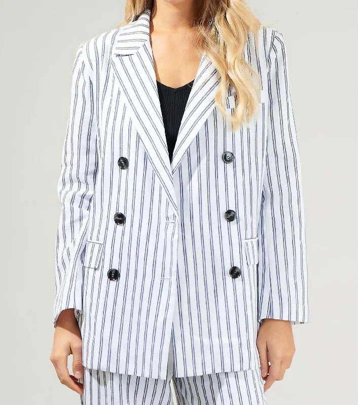 Arlah Striped Oversized Blazer In Navy Blue Women's Solid Blazer