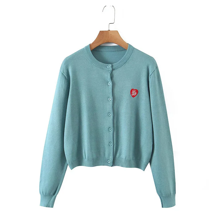 Autumn sensational foreign style short round neck knitted cardigan  7719 Crew Neck V-Neck Turtle Neck