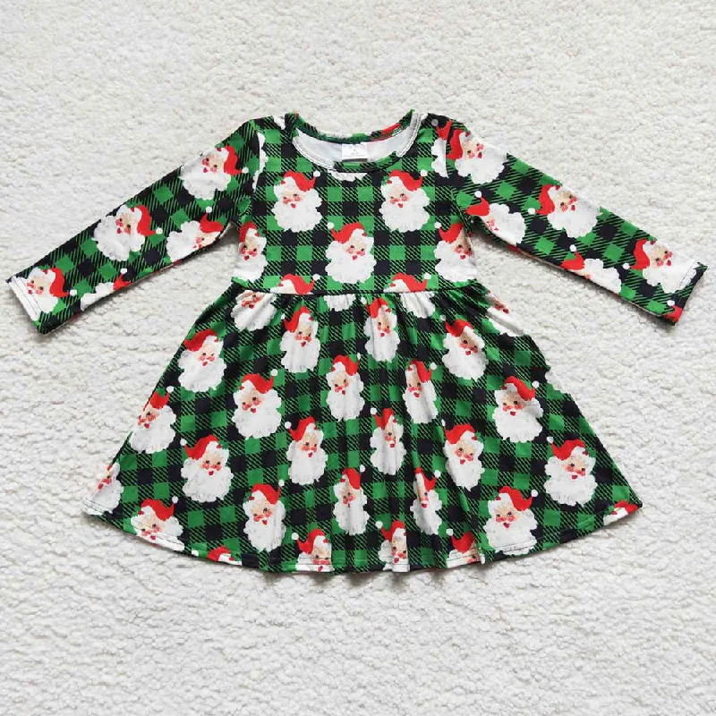 Baby Girls Dress Christmas Green Plaid Santa Knee Length Dresses GLD0262 A-Line Day Work