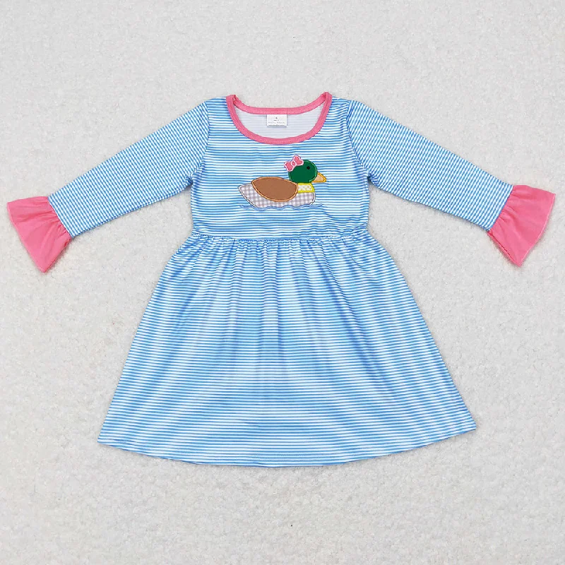 Baby Girls Dress Duck Stripes Long Sleeve Hunting Dresses GLD0426 sweetheart Neckline Romantic