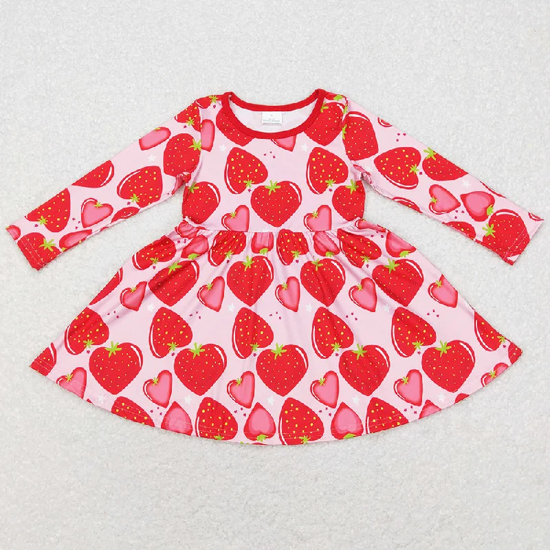 Baby Girls Dress Long Sleeve Strawberry Knee Length Dresses GLD0469 Tunics Fashionable trendy