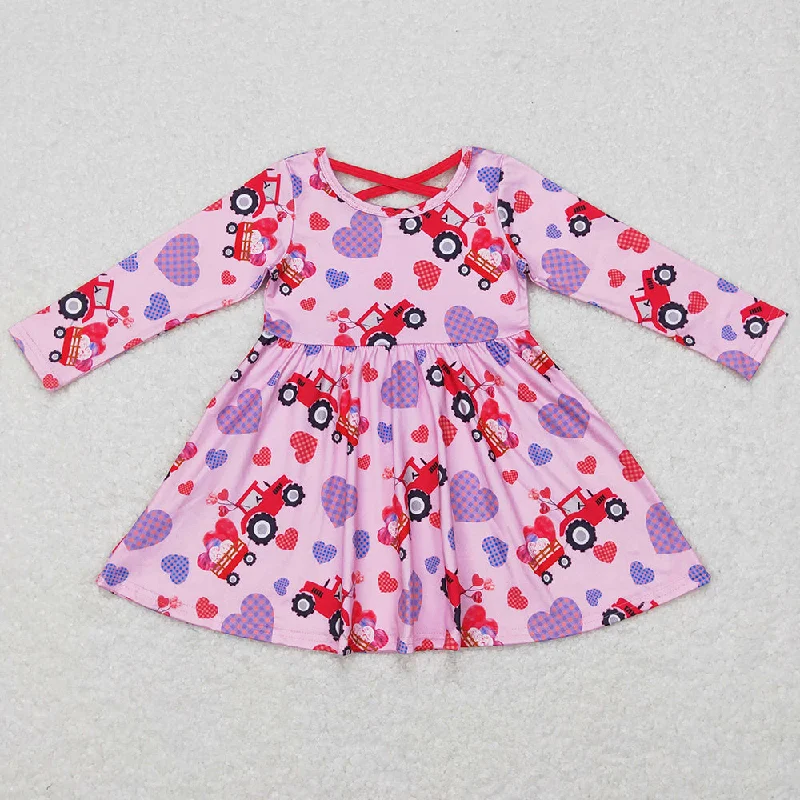 Baby Girls Dress Valentines Hearts Tractor Knee Length Dresses GLD0454 Tunics Chinos classic