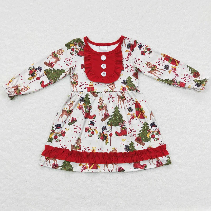 Baby Girls Dresses Christmas Deer Ruffle Knee Length Dress GLD0292 Tunics Vintage classic