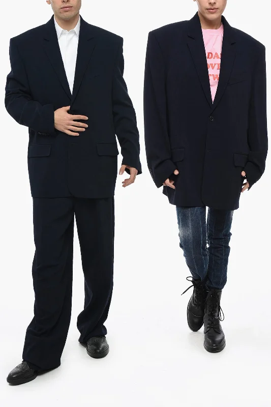 Balenciaga Unisex Grande-Robe Wool Oversized Blazer With Padded Shoulde L Standard Size Women's Trendy Jacket