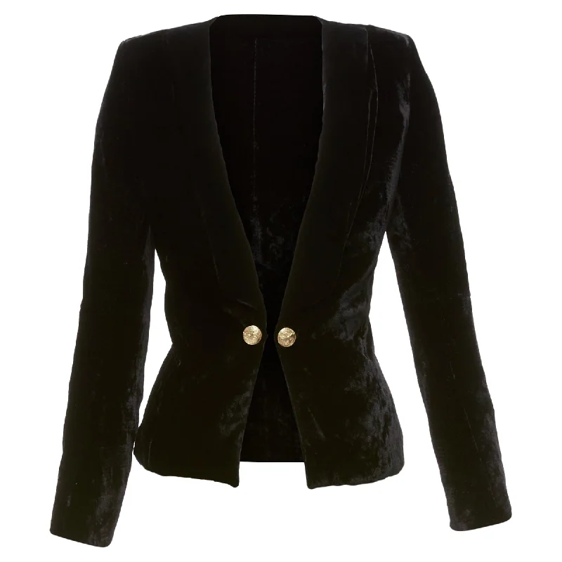 Balmain Velvet Gold Eagle Buttons Shoulder Pads Fitted Blazer Women's Handmade Blazer