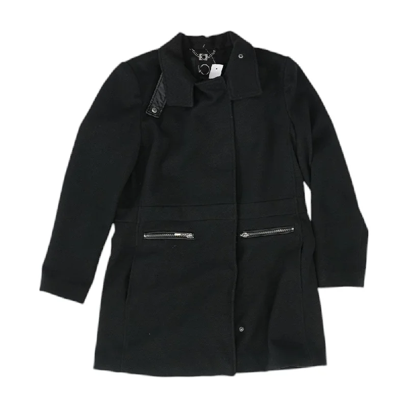 Black Solid Coat Wool Cashmere Tweed