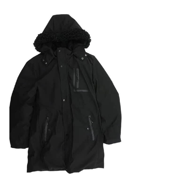 Black Solid Puffer Coat Stand-Up Roll-Neck Turtle