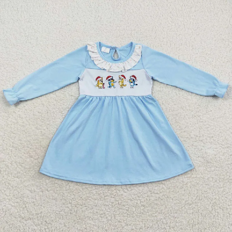 Boutique Girls Dress Cartoon Embroidery Long Sleeve Christmas Dresses GLD0328 Tunics Ceremony elegant