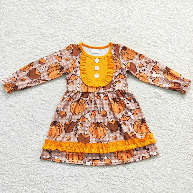 Boutique Girls Dress Halloween Pumpkin Long Sleeve Dresses GLD0343 Tunics Chic elegant