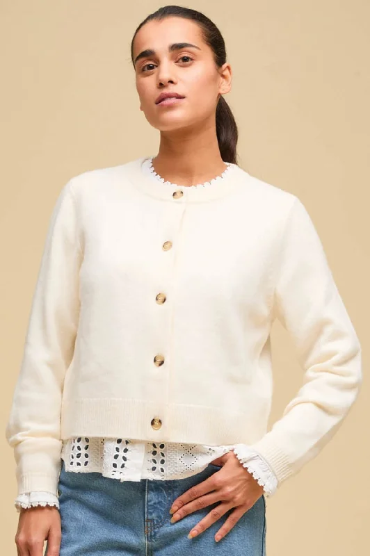 Merino Wool Brittany Cardigan | Cream Lace Blend Ribbed Blend Corduroy Blend