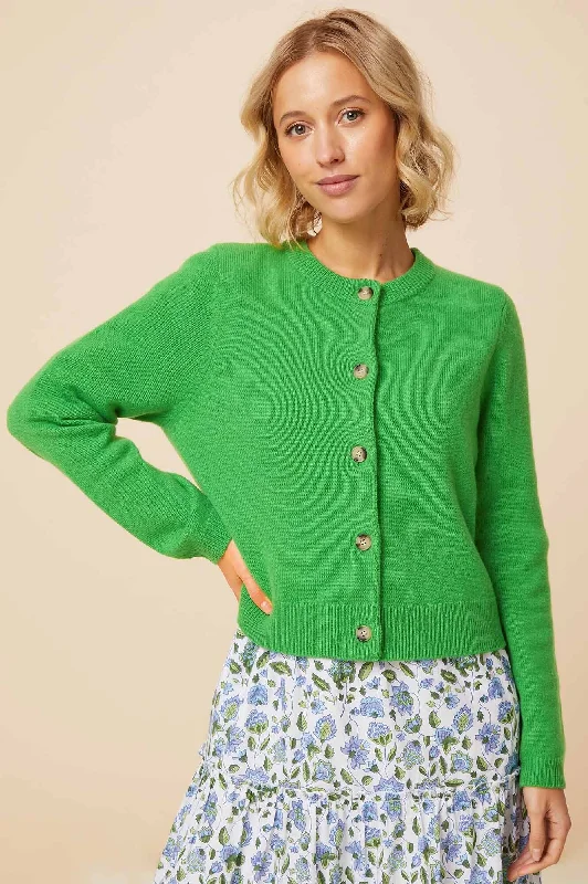 Merino Wool Brittany Cardigan | Green Boxy Cardigan Fitted Cardigan A-Line