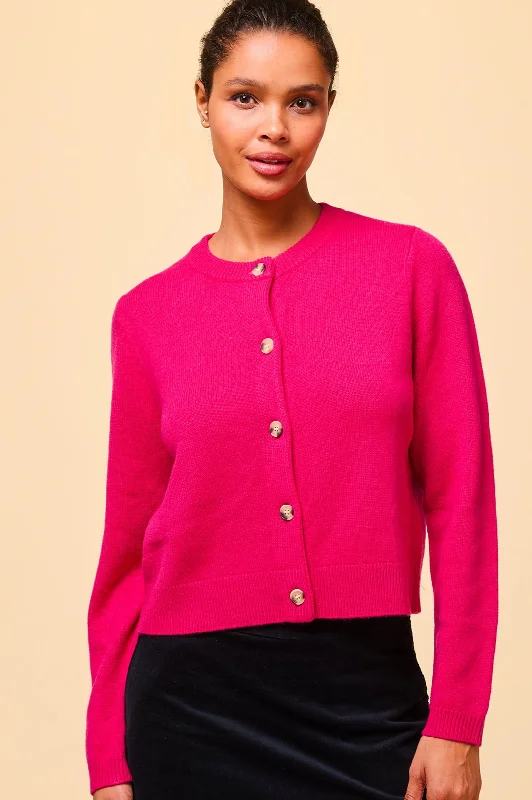 Merino Wool Brittany Cardigan | Party Pink Satin Blend Silk Blend Wool Blend