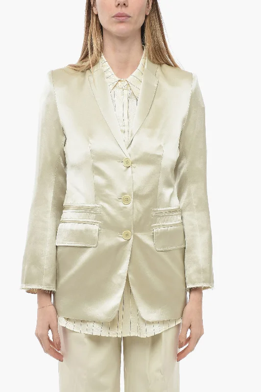 By Malene Birger Satin Multipocket Blazer With Raw Cut Detail 40 Italian Size Women's Elegant Suit