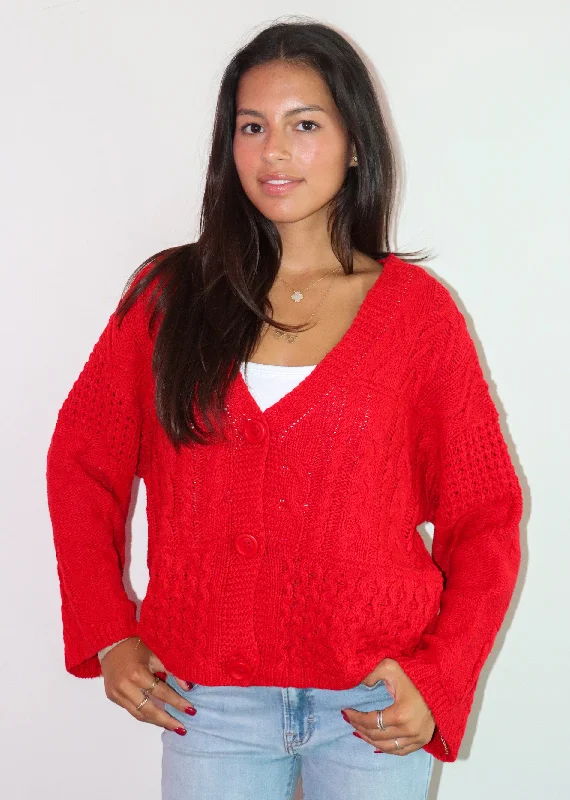 East Coast Cardigan ★ Red Spandex Blend Rayon Blend Denim Blend