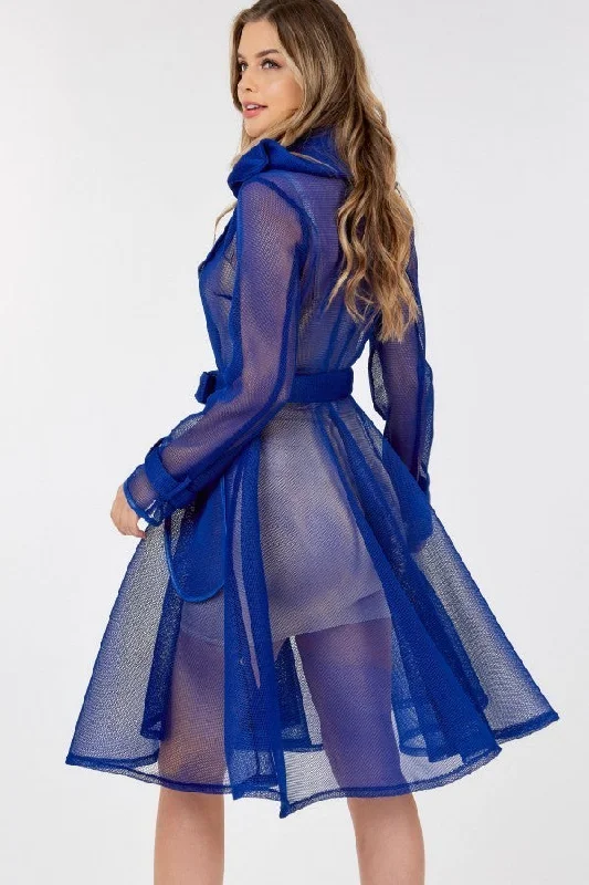 Side Tacking Waist Tie Mesh Coat Toggle Coat Shawl Collar Coat Notch Collar Coat