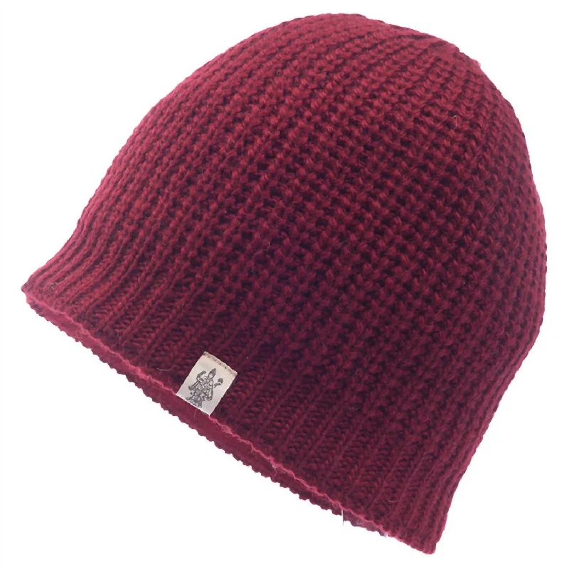 Cardigan Knit Beanie In Burgundy Rayon Fabric Velvet Fabric Corduroy Fabric