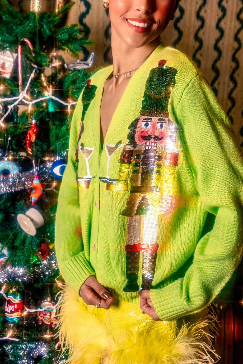 QUEEN OF SPARKLES MARTINI NUTCRACKER CARDIGAN Bright Pastel Dark