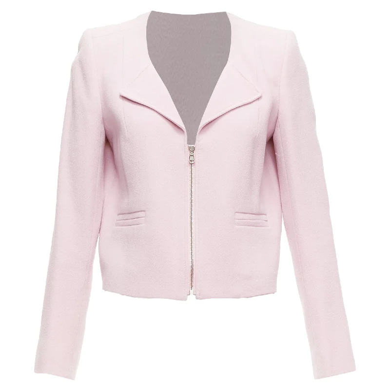 Carven Virgin Wool Spread Lapel Zip Front Cropped Blazer Women's Premium Blazer