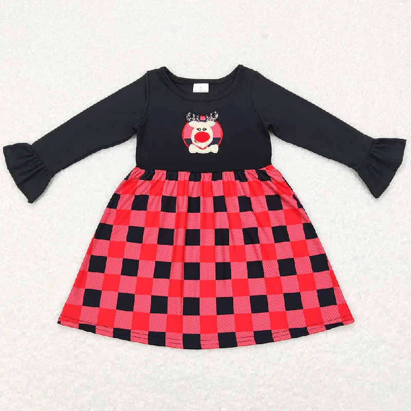 Christmas Baby Girls Dress Deer Embroidery Long Sleeve Dresses GLD0423 Cowl Neckline Elegant