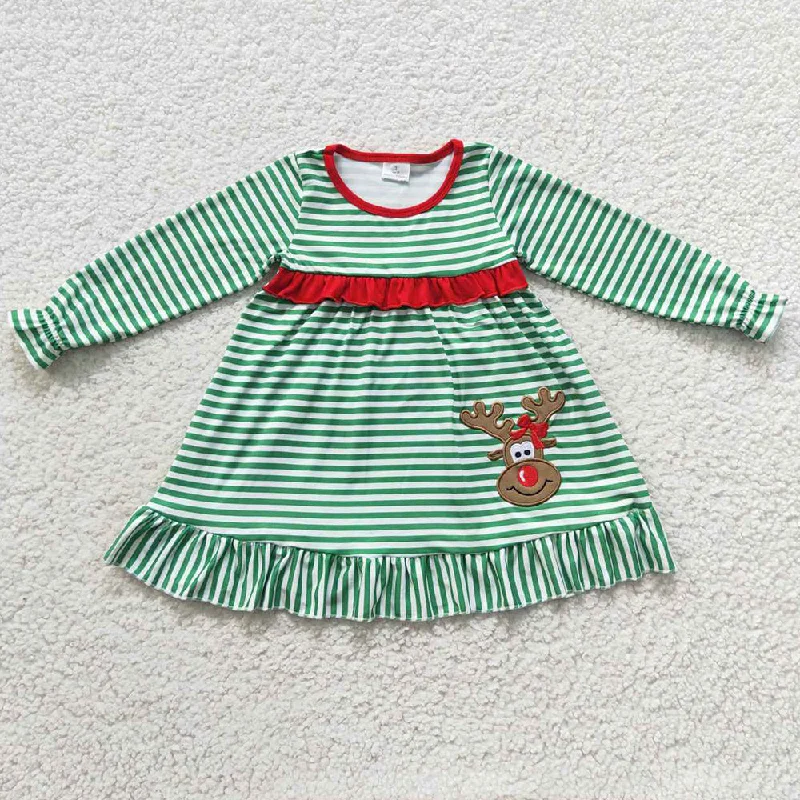 Christmas Boutique Baby Girls Dress Deer Embroidery Dresses GLD0207 empire Waist empire