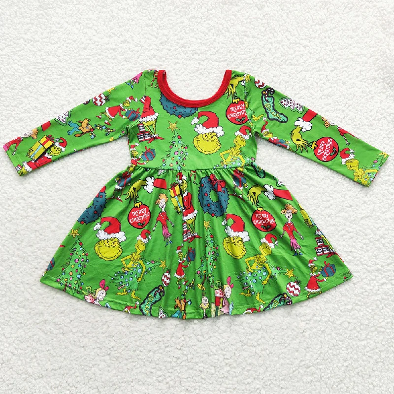 Christmas Girls Dress Boutique Kids Clothes Girls Long Sleeve Dresses GLD0345 Tunics Versatile stylish