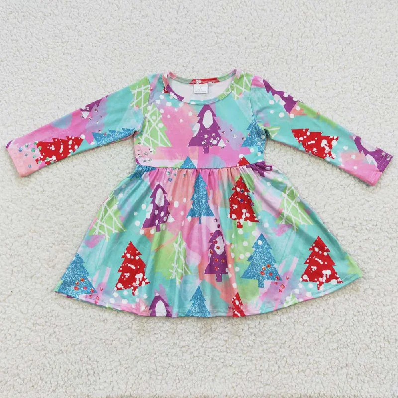 Christmas Tree Print Boutique Girls Dress Long Sleeve Dresses GLD0241 Tunics Trousers formal