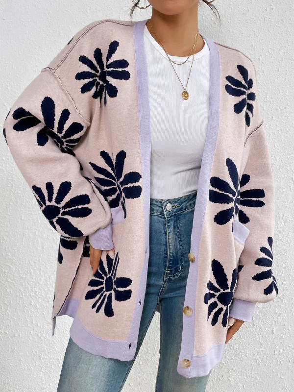 Contrast Dropped Shoulder Long Sleeve Cardigan Mesh Fabric Canvas Fabric Denim Fabric