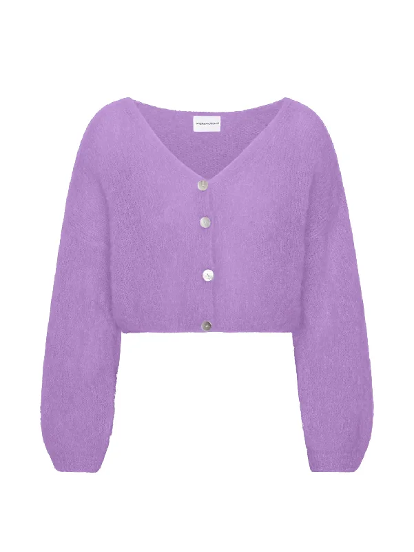 Cornelia Cropped Cardigan - Lilac Ribbed Striped Patterned