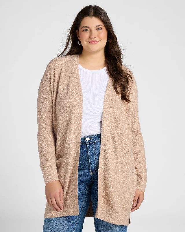 Plus Size Cozy Cardigan Notch Collar Peter Pan Collar Cowl Neck