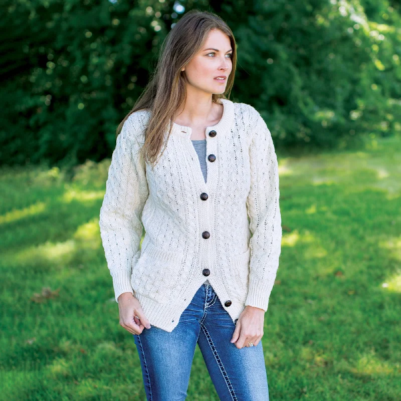 Classic Women's Aran Wool Cardigan Stretchy Elastic Breathable