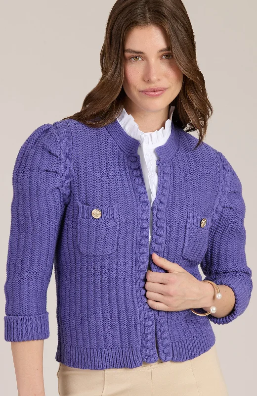 Cotton Blend Knit Cardigan - Light Violet Cashmere Blend Cotton Blend Poly Blend