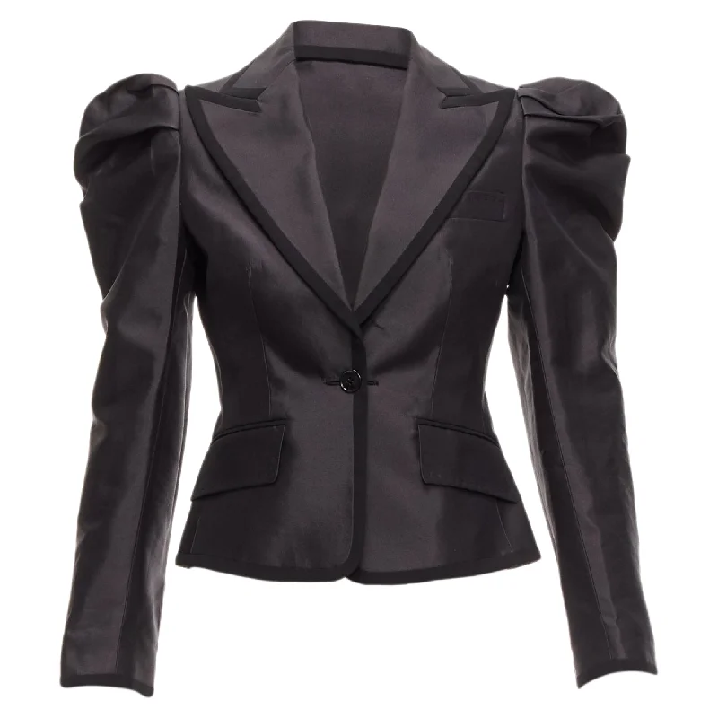Dolce Gabbana Silk Puff Princess Sleeve Piping Tuxedo Blazer Women's Boutique Suit