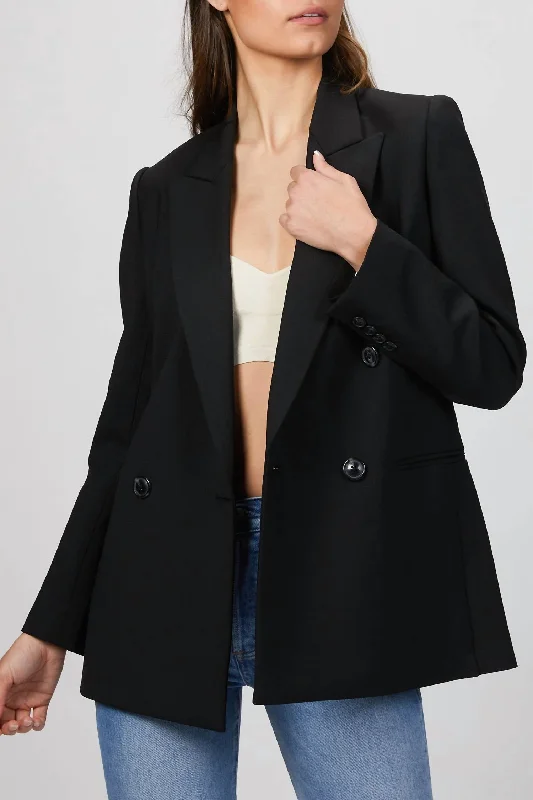 Double Breasted Cavalry Twill Blazer In Black Women's Business Blazer