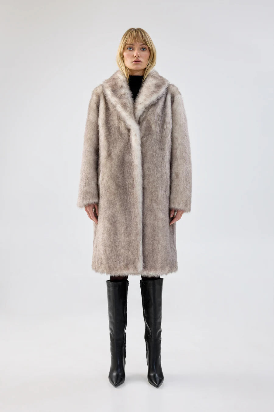 Elixir Coat | Grey Natural Peter Pan Collar Cowl Neck Turtleneck