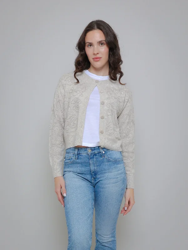 Embroidery Stitch Cardigan - Mojave Denim Fabric Leather Fabric Suede Fabric