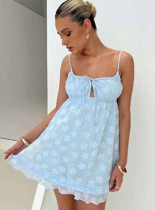 Empress Of Love Mini Dress Blue Floral Applique Tunics Canvas sturdy