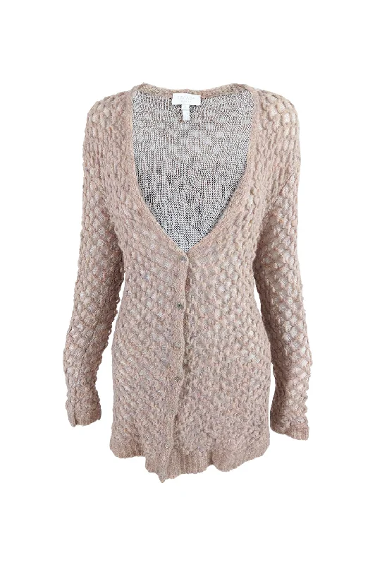 Escada Vintage Pastel Pink y2k Fuzzy Knit Cardigan, 2000s Ribbed Striped Patterned