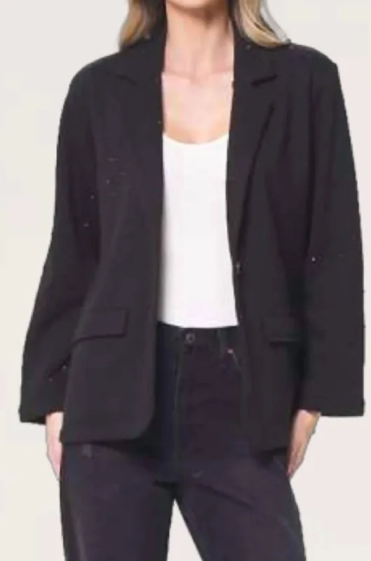 Fleece Blazer W/ Stones In Black Women's Trendy Jacket