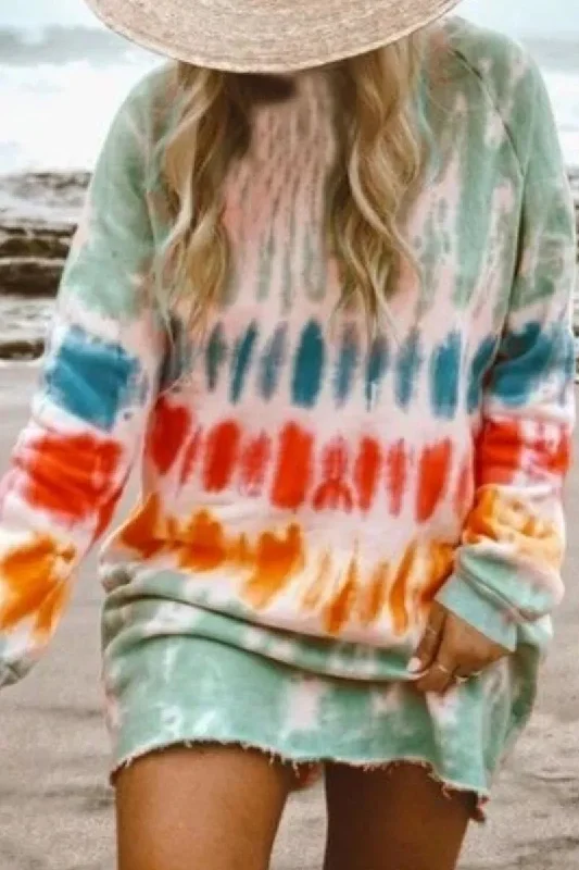 Zjkrl -  Tie-dye Blue Mini Dress(4 Colors) Tunics Designer luxury