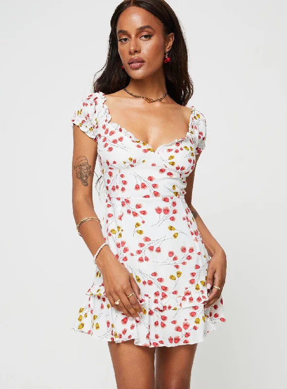Floreen Mini Dress White / Red Floral Tunics Trendy modern
