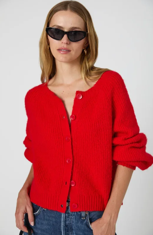 French Connection - Fluffy Knit Cardigan Real Fur Shearling Chenille