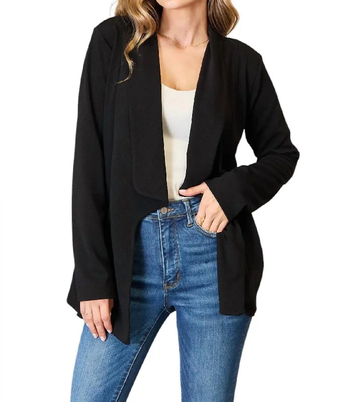 Full Size Open Front Long Sleeve Blazer In Black Women's Trendy Jacket