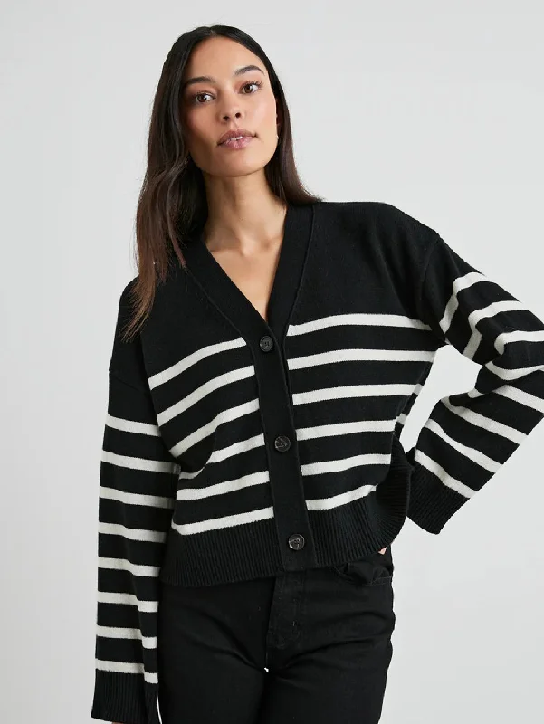 Geneva Cardigan - Black Oat Stripe Terry Blend Velvet Blend Canvas Blend