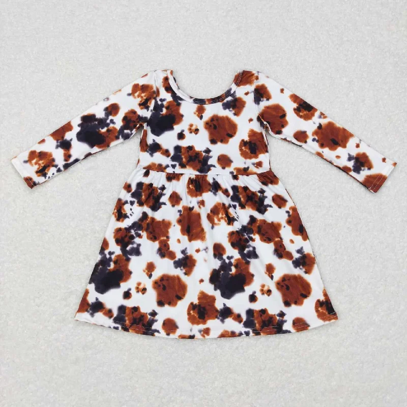 GLD0226 Ink pattern brown and white long-sleeved dress Tunics Cozy comfortable